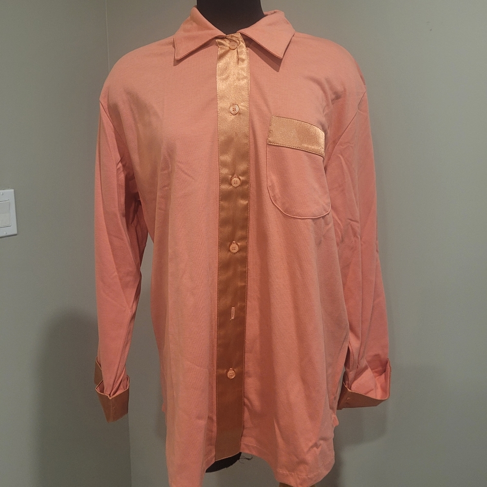 NWT Suzanne Somers Collection Peach Button Down Shirt with Detail Size 1X